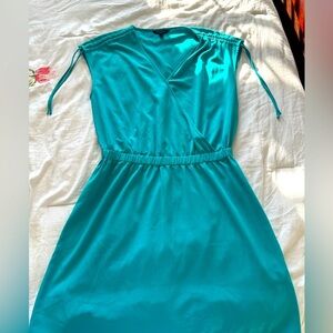 Banana republic, dress with tie up sleeves, turquoise, and vibrant